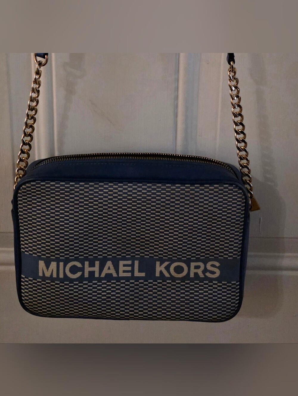 Michael Kors Navy and White Logo Crossbody Bag